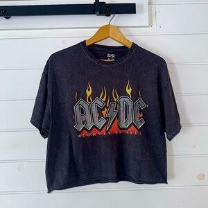 ACDC Glitter Distressed Relaxed Fit Cropped 100% Cotton Boho Rock Band Tee XL